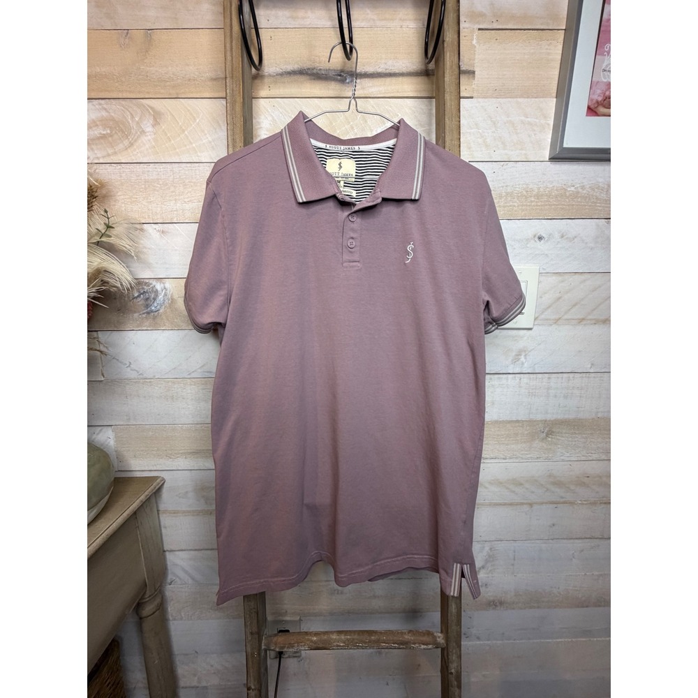 Scott James Mens Polo Shirt Mauve Purple Short Sleeve Tipped Collar Size Medium
